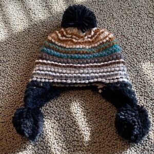 NWOT Hand Knit Chunky Pom Pom Hat with Embellishments